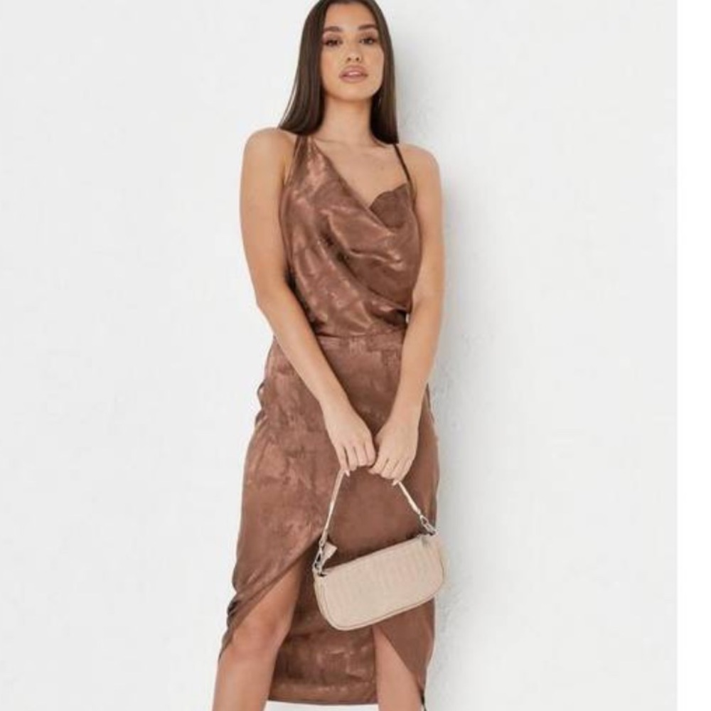 NEW Missguided Asymmetric Wedding Guest Dress Size 12 Champagne Color NWT